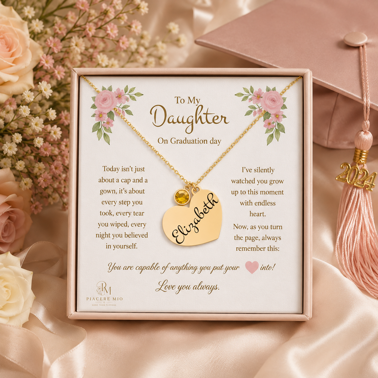 Personalized Heart Graduation Necklace with Birthstone ✨